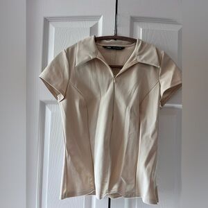Zara Beige Short Sleeve Blouse